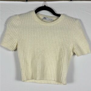 Zara Cream Ribbed Knit Wool Crop Top- S